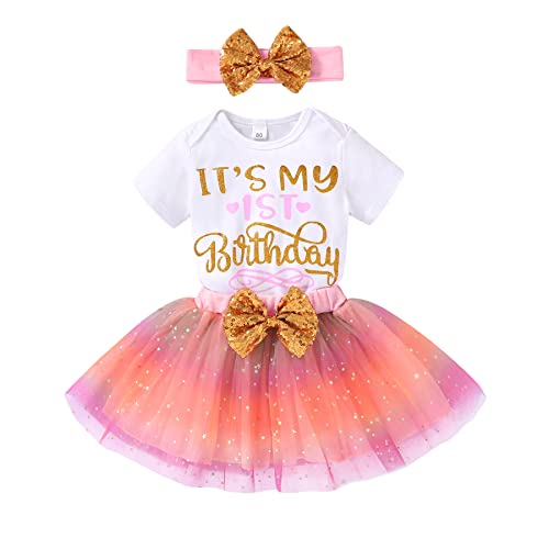 Newborn Baby Girls My 1st Birthday Dress Infant Shiny Printed Sequin Bowknot Tutu Princess Dress 0 belly baby and beyond