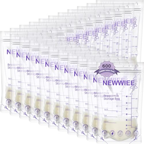 Newwiee 300 Count Breastmilk Storage Bags 8 oz Breast Milk Storing Bags Milk Storage Bags for Breastfeeding with Pour Double Seal Self Spout Standing Breastmilk Storing BagsPurple 0 belly baby and beyond