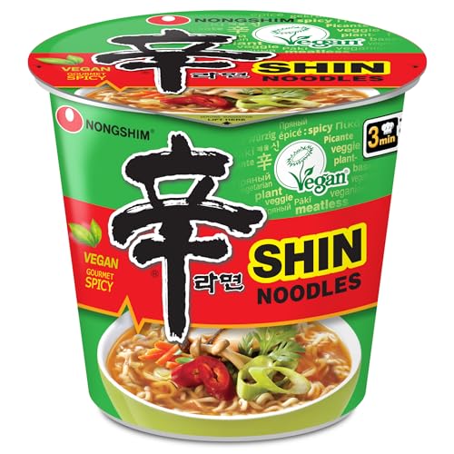 Nongshim Gourmet Spicy Vegan Shin Instant Noodle Soup Mix Cup 6 Pack Microwaveable Vegan Meatless Ramen 0 belly baby and beyond