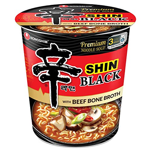 Nongshim Premium Shin Black Instant Ramen Noodle Cup 6 Pack Bold Spicy Beef Bone Broth Microwaveable Ramen Soup Mix 0 belly baby and beyond