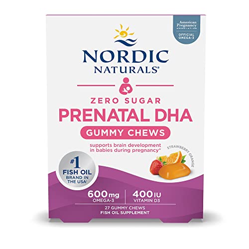 Nordic Naturals Zero Sugar DHA Prenatal Vitamin Gummies Strawberry Orange Flavor 27 Gummies Supplements for Pregnancy 600 mg Omega 3 Fish Oil and 400 IU Vitamin D3 27 Servings 0 belly baby and beyond