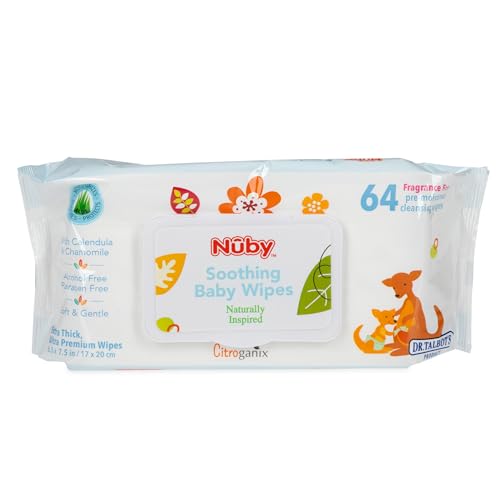 Nuby Soothing Baby Wipes Naturally Inspired with Chamomile Aloe and Citroganix Fragrance FreeExtra Thick Unscented 64 Count 0 belly baby and beyond