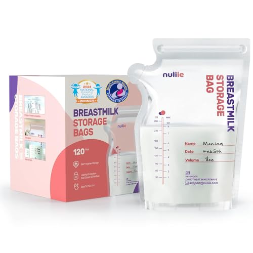 Nuliie 120 Pcs Breastmilk Storage Bags 8 OZ Breast Milk Storing Bags BPA Free Milk Storage Bags with Pour Spout for Breastfeeding Self Standing Bag Space Saving Flat Profile 0 belly baby and beyond