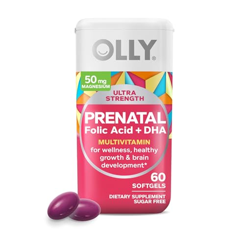 OLLY Ultra Strength Prenatal Multivitamin Softgels Supports Healthy Growth Brain Development Iron Folic Acid DHA Vitamins C E 30 Day Supply 60 Count Packaging May Vary 0 belly baby and beyond