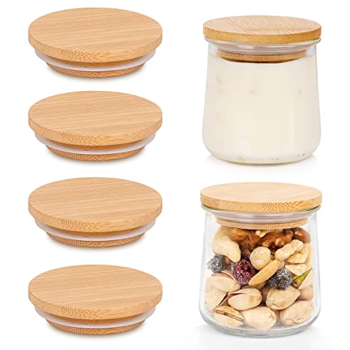 Oui Yogurt Jar Lids Oui Yogurt Bamboo Jar Lids Set Wooden Lids for Oui Yogurt Jars Oui Yogurt Jars Lids with Silicone Sealing Rings Cookie Glass Storage Lids 4 Pack 0 belly baby and beyond