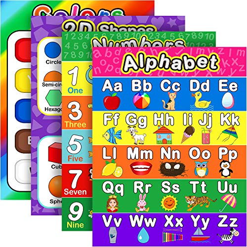 Outus Extra Large Preschool Educational Learning Posters for Kids Toddlers 17 x 22 Inch Nursery Home School Pre K Kindergarten Classroom Decoration4 Pieces Alphabet Number 1 10 Shapes Colors 0 belly baby and beyond