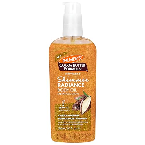 Palmers Cocoa Butter Formula Shimmer Body Oil with Vitamin E 51 Fl Oz Radiance Body Oil for Glowing Skin Enhances Dark Tones Tans Hydrating 0 belly baby and beyond