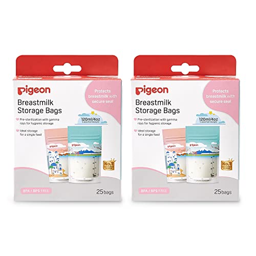 Pigeon Breast Milk Storage Bag Disposable Self Standing Bag 5 Colorful Design 50 Pcs Pack of 2 4 Oz 0 belly baby and beyond