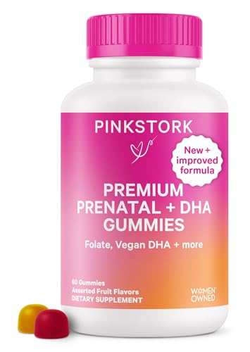 Pink Stork Gummy Prenatal Vitamins for Women Multivitamin and Nutrient Blend with Folate DHA and Vitamin D Neural Tube and Fetal Brain Development Pregnancy Must Haves 60 Gummies 0 belly baby and beyond