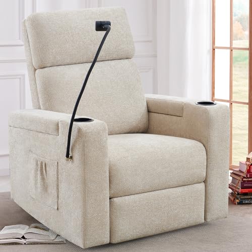 Power Recliner Chair Swivel Glider Nursery Glider Recliner Chenille Rocking Recliner Chair with Adjustable Phone Holder Hidden Arm Storage USB Type C for Living Room Light Brown 0 belly baby and beyond