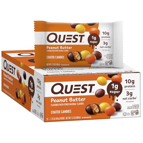 Quest Nutrition Coated Candies Peanut Butter 1g Sugar 10g Protein 4g Net Carbs Gluten Free Keto Friendly 12 Count 0 belly baby and beyond