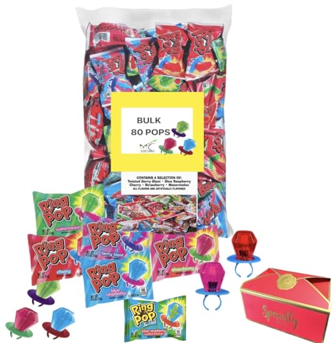 Ring Pop BULK 80 Count Individually Wrapped Lollipop Suckers wAssorted Fruity Flavors Fun Candy for Easter basket fillers Party Favors BirthdayAny Occasion Bonus MajuuConnect Candy box 0 belly baby and beyond