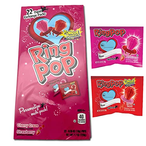 Ring Pop Valentines Exchange Kit 22 Individually Wrapped Cherry Craze and Strawberry Flavored Ring Pops 77 OZ 0 belly baby and beyond