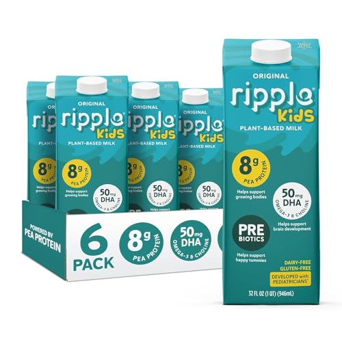Ripple Non Dairy Milks Vegan Milk with 8g Pea Protein Shelf Stable Non GMO Plant Based Gluten Free 32 Fl Oz Pack of 6 32 Fl Oz Pack of 6 Kids 0 belly baby and beyond