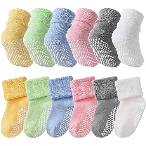 SDBING Baby Boys Girls Grips Socks Infant Toddlers Kids Non Slip Warm Thick Cotton Ankle Crew Socks with Grippers 0 belly baby and beyond