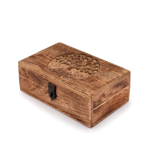 Samhita Handmade Mango Wood Tree of Life Engraving Beautifully Keepsake Box Jewellery Organiser Unique Gift Ideas for Men Women Flame Work Finish 0 belly baby and beyond