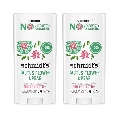 Schmidts Aluminum Free Vegan Deodorant Cactus Flower Pear with 24 Hour Odor Protection 2 Count for Women and Men Natural Ingredients Cruelty Free 265 oz 0 belly baby and beyond