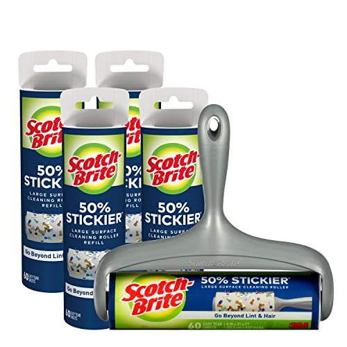 Scotch Brite 50 Stickier Large Surface Lint Roller and 4 Refill Rolls Extra Sticky Pet and Furniture Lint Roller Cleaning Roller for Dirt Crumbs and Sand 0 belly baby and beyond