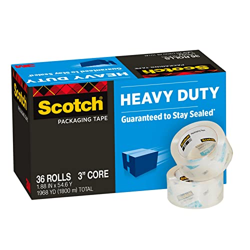 Scotch Heavy Duty Packaging Tape 188 x 546 yd Designed for Packing Shipping and Mailing Strong Seal on All Box Types 3 Core Clear 36 Rolls 3850 CS36 0 belly baby and beyond