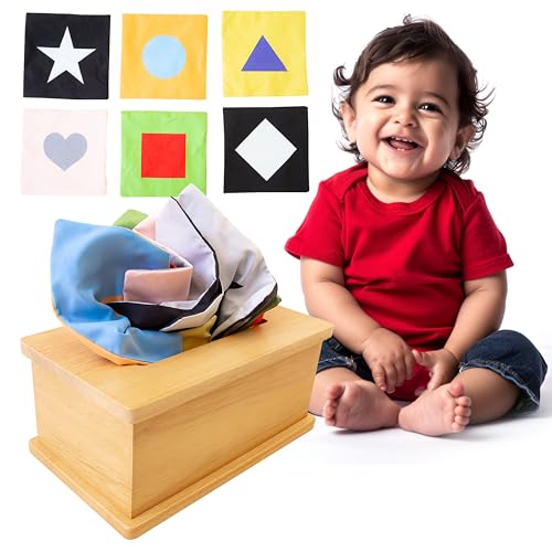 Sensory Tissue Box Toy for Babies 6 12 Months Montessori Baby Tissue Box with Crinkle Paper Natural Wooden Toy for Infants 0 belly baby and beyond