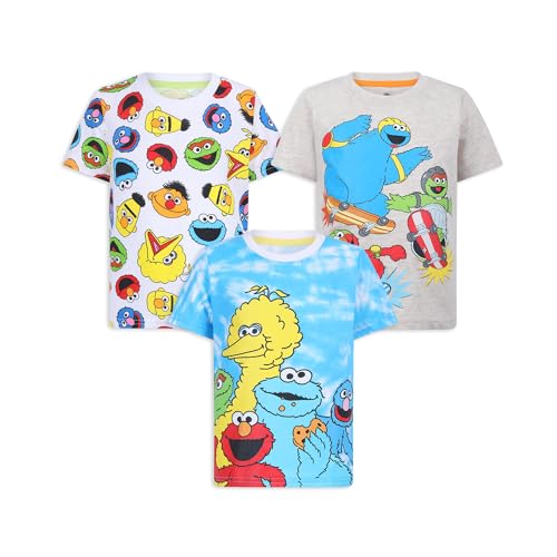 Sesame Street Boys 3 Pack Short Sleeve Crew Neck T Shirt for Toddler and Big Kids 0 belly baby and beyond