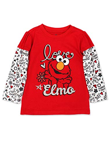 Sesame Street Elmo Girls Long Sleeve Shirt for Infant and Toddler Red 0 belly baby and beyond