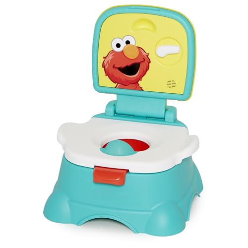Sesame Street Elmo Hooray 3 in 1 Potty Chair Toilet Trainer and Step Stool Pretend Flush Handle Gender Neutral Toddler Potty for Boys Girls Blue 0 belly baby and beyond