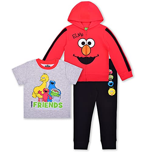 Sesame Street Elmo and Cookie Monster Boys Zip up Hoodie T Shirt and Pants Set for Infant and Toddlers 0 belly baby and beyond