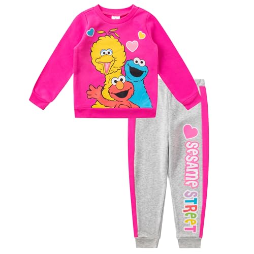 Sesame Street Girls 2 Piece Jogger Set with Long Sleeve Shirt and Sports Pants PinkGrey 0 belly baby and beyond