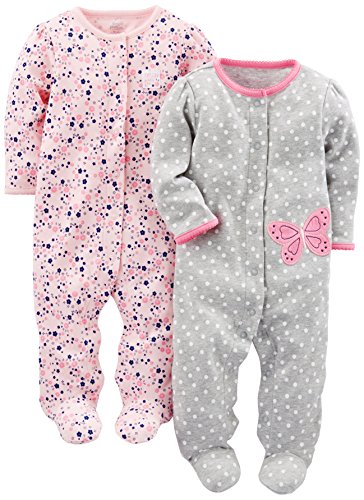 Simple Joys by Carters Baby Girls 2 Pack Cotton Snap Footed Sleep and Play 0 belly baby and beyond