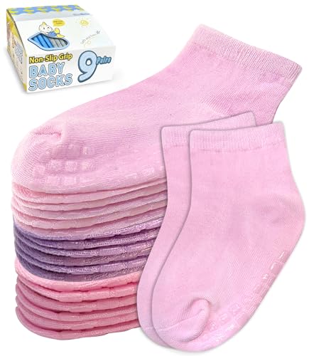 Simply Kids Baby Mid Crew Socks with Grips 9 Pairs for 6 Months 7 Years Old Toddler Boy 0 belly baby and beyond