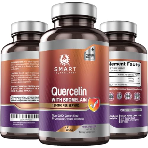 Smart Nutra Labs Quercetin with Bromelain 180 Count 1200mg Serving Supports Immune Health Energy Vegan Friendly Non GMO Gluten Free 0 belly baby and beyond