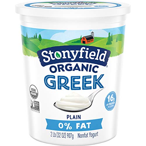 Stonyfield Organic Greek Nonfat Yogurt Plain 32 oz High in Protein 16g 0 Fat Multiserving Yogurt Snack Cooking Substitute 0 belly baby and beyond
