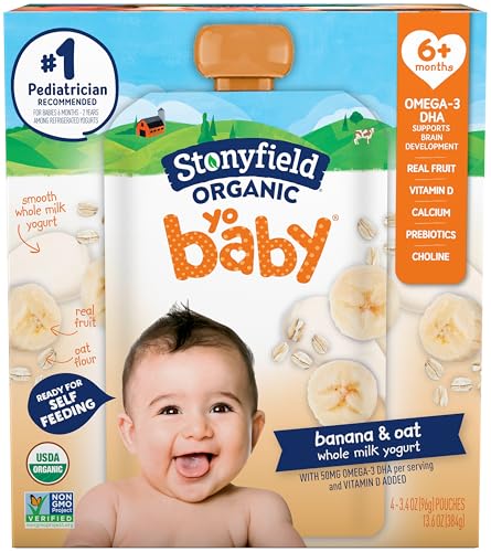 Stonyfield Organic YoBaby Whole Milk Banana Oat Yogurt Pouches for Babies 6 Months Older 34 oz 4 Ct 0 belly baby and beyond