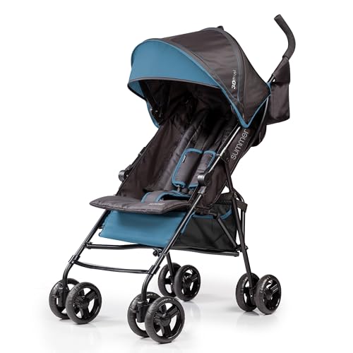Summer Infant 3Dmini Convenience Stroller BlueBlack Lightweight Infant Stroller with Compact Fold Multi Position Recline Canopy Pop Out Sun Visor and More Umbrella for Travel 0 belly baby and beyond