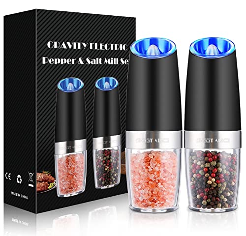 Sweet Alice Gravity Electric Pepper and Salt Grinder Set Adjustable Coarseness Battery Powered with LED Light One Hand Automatic Operation Stainless Steel Black 2 Pack 0 belly baby and beyond