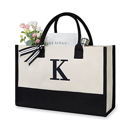 TOPDesign Personalized Initial Canvas Beach Bag Monogrammed Gift Tote Bag for Women 0 belly baby and beyond