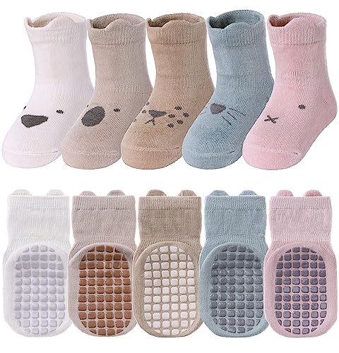 TRUEHAN 5 Pairs Toddler Non Slip Socks with Grips Baby Socks for Kids Girls Boys 0 belly baby and beyond