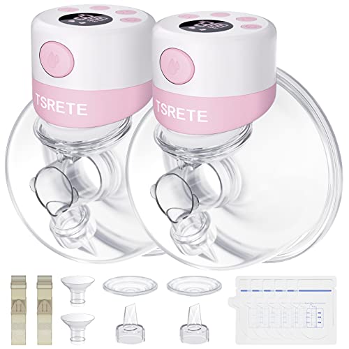 TSRETE Breast Pump Double Wearable Breast Pump Electric Hands Free Breast Pumps with 2 Modes 9 Levels LCD Display Memory Function Rechargeable Double Milk Extractor 2124mm Flange Pink 0 belly baby and beyond