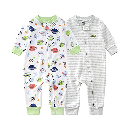 Teach Leanbh Baby 2 Pack Footless Pajamas Cotton Long Sleeve Printing 2 Way Zipper Romper Jumpsuit Sleep and Play 3 24 Months 0 belly baby and beyond