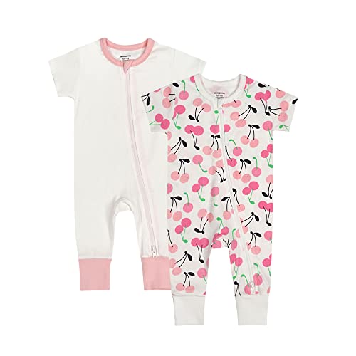 Teach Leanbh Baby Boys Girls 2 Pack 2 Way Zipper Footless Pajamas Cotton Short Sleeve Printing Romper Sleep and Play 0 belly baby and beyond