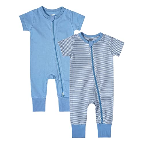 Teach Leanbh Baby Boys Girls 2 Pack Romper Jumpsuits Cotton 2 Way Zipper Short Sleeve Footless Sleep and Play 3 24 Months 0 belly baby and beyond