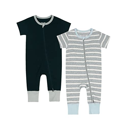 Teach Leanbh Toddler Baby Boys Girls 2 Pack Pajamas Cotton 2 Way Zipper Short Sleeve Footless Romper Sleep and Play 0 belly baby and beyond