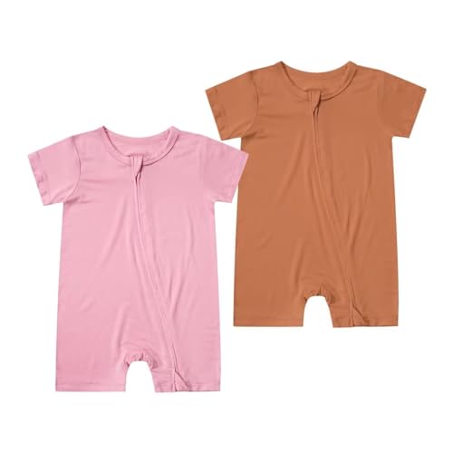 Teach Leanbh Unisex Baby 2 Pack Bamboo Viscose Pajamas Short Sleeve 2 Way Zipper Romper Jumpsuit Sleep and Play 0 belly baby and beyond