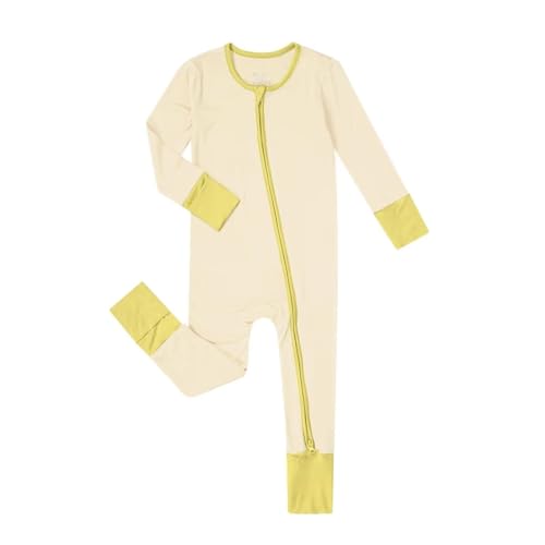 Teach Leanbh Unisex Baby Bamboo Viscose Pajamas with Mittens and Feet Cuffs Soild 2 Way Zipper Long Sleeve Romper 0 belly baby and beyond