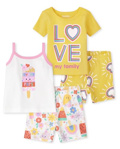 The Childrens Place Baby Girls PJ Toddler Snug Fit 100 Cotton Sleeve Top and Shorts 4 Piece Pajama Set 0 belly baby and beyond