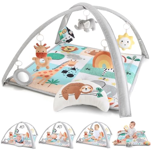 The Peanutshell 7 in 1 Baby Play Gym for Boys or Girls Activity Center Tummy Time Toys Play Mat for Babies 0 6 Months Newborn Essentials Playmate for Baby Safari Animals 0 belly baby and beyond