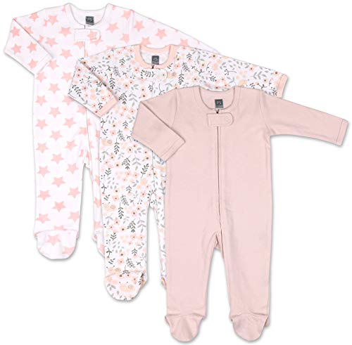 The Peanutshell Baby Sleepers for Girls Newborn to 9 Months Girl Footed Pajamas Pink Floral Clothes for Babies 3 pack 0 belly baby and beyond