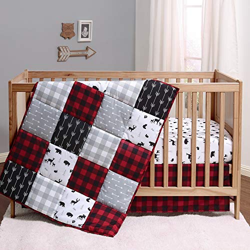 The Peanutshell Buffalo Plaid Crib Bedding Set for Boys or Girls Woodland Animals 3 Pieces 0 belly baby and beyond