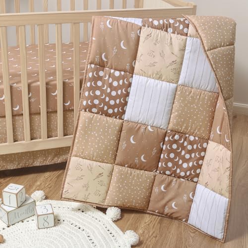 The Peanutshell Crib Bedding Set for Girls or Boys Boho Celestial Nursery Decor Gender Neutral Baby Bedding 3pc Moon Sun Stars 0 belly baby and beyond
